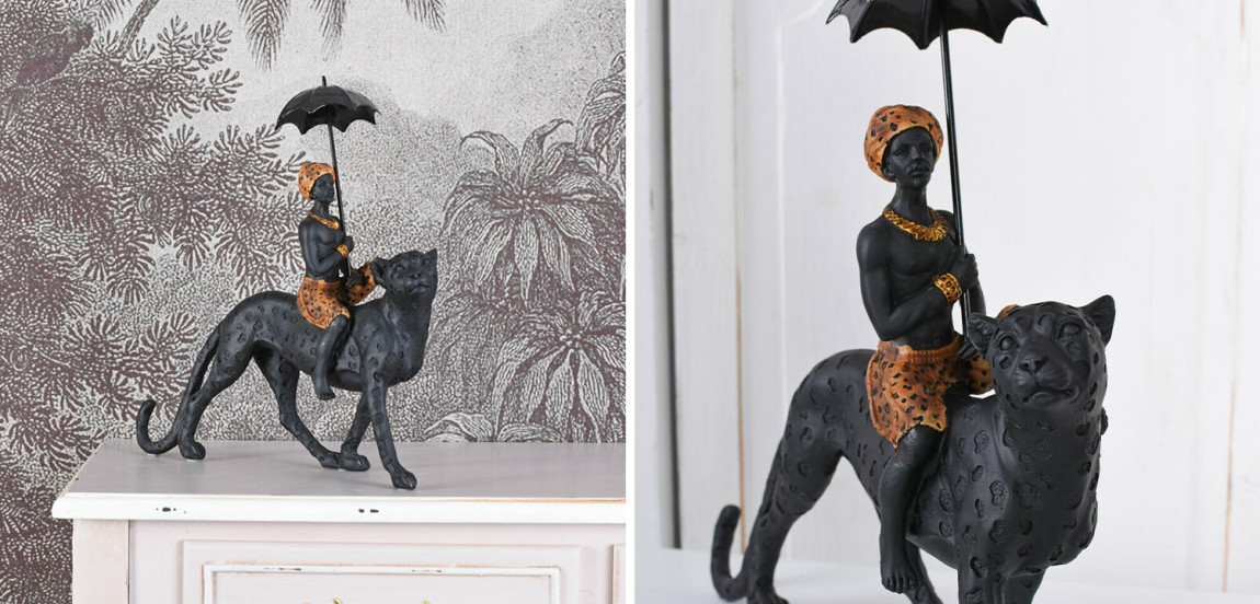 Колониальная статуэтка Черный слуга на леопарде