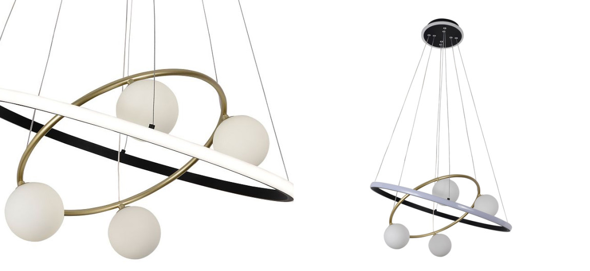 Кольцевая люстра с белыми плафонами Orbitality Black&Gold