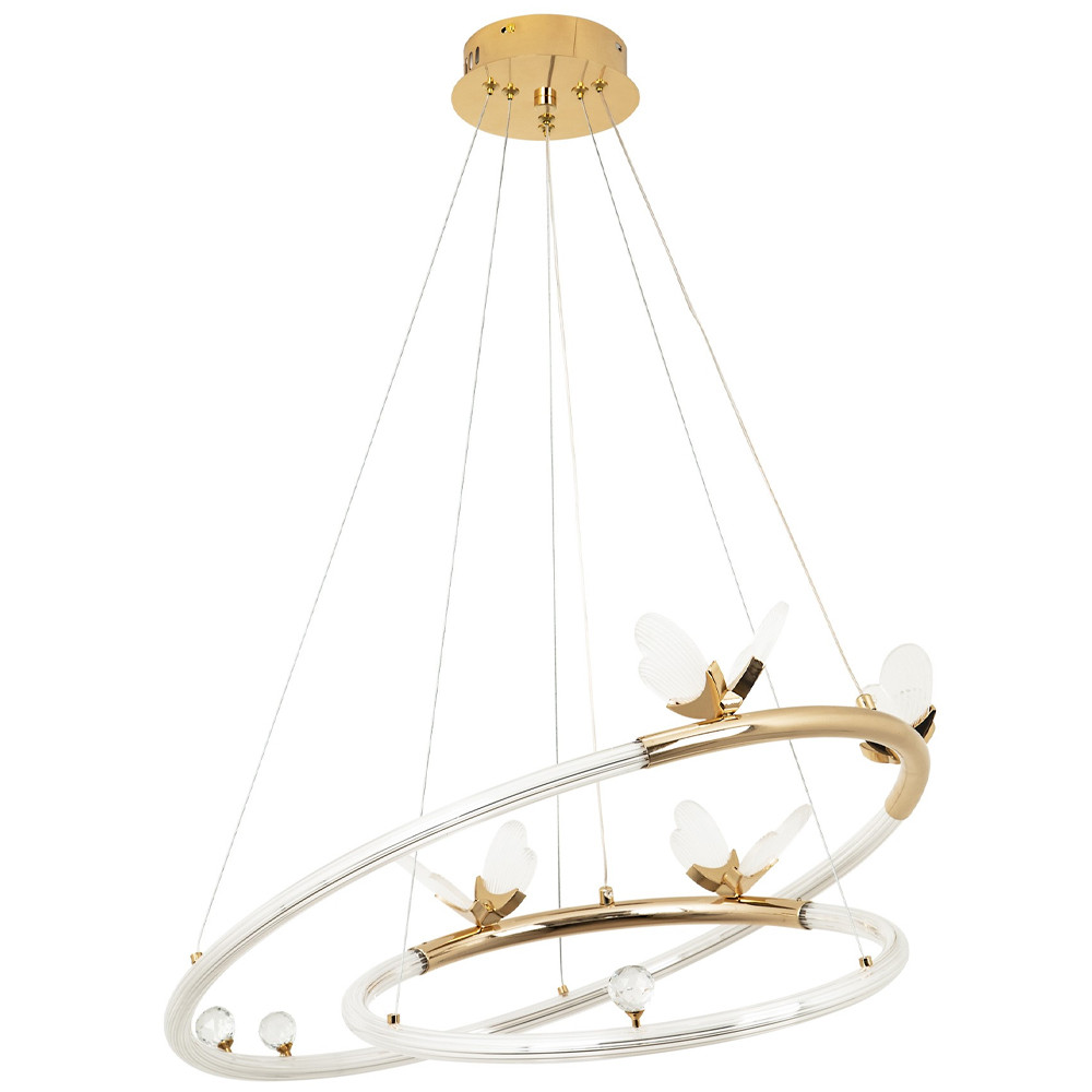 Кольцевая люстра с декором в виде бабочек Glass Butterflies Two Rings Chandelier