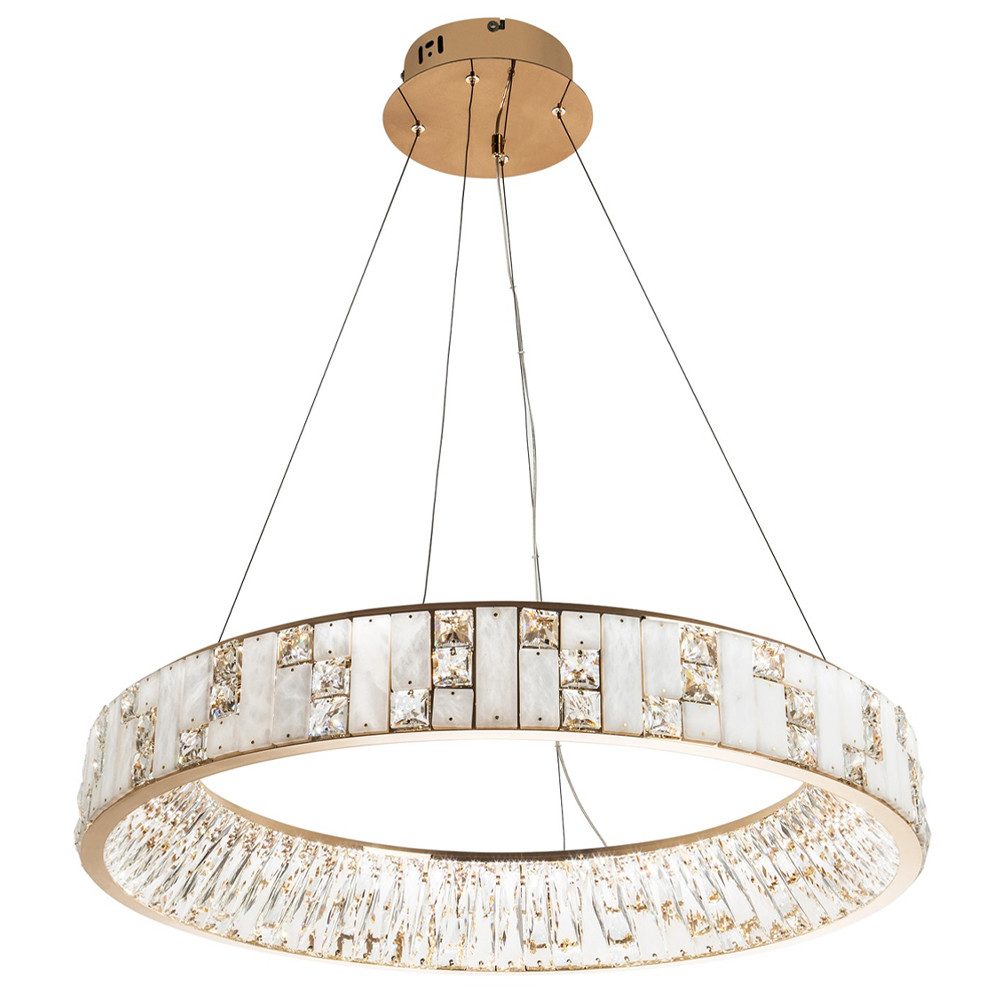 Кольцевая люстра с декором из мрамора и хрусталя Dione Ring Marble Crystal Chandelier