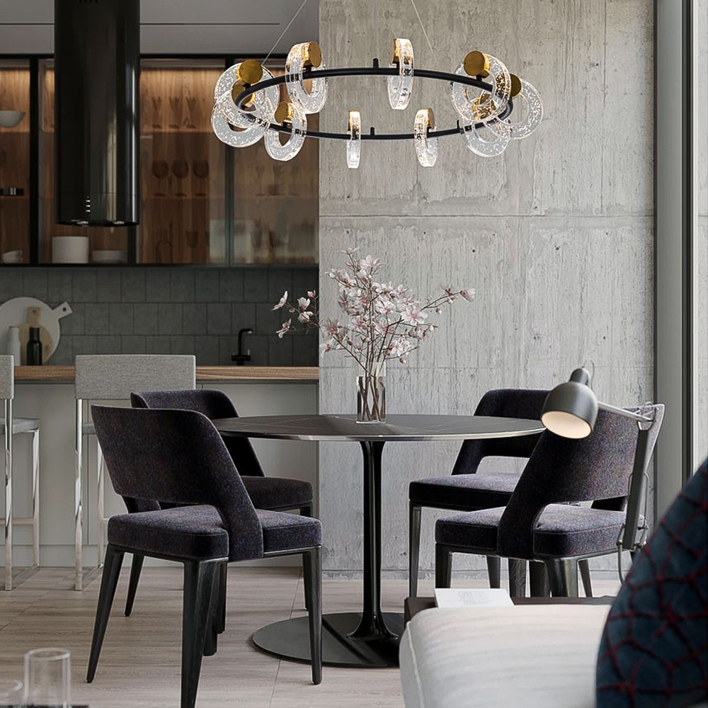 Кольцевая люстра с круглыми стеклянными плафонами в виде колец Olympe Glass Chandelier