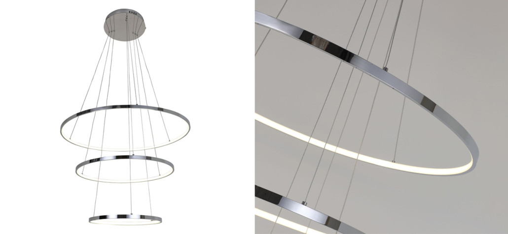 Кольцевая люстра цвета хром из трех колец