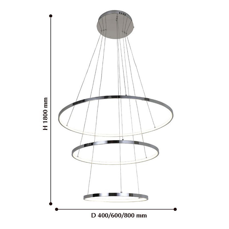 Кольцевая люстра цвета хром из трех колец