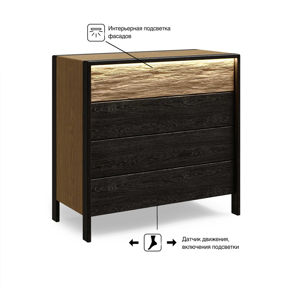 Комод 4 ящика с подсветкой на рельефном фасаде Warm Industrial