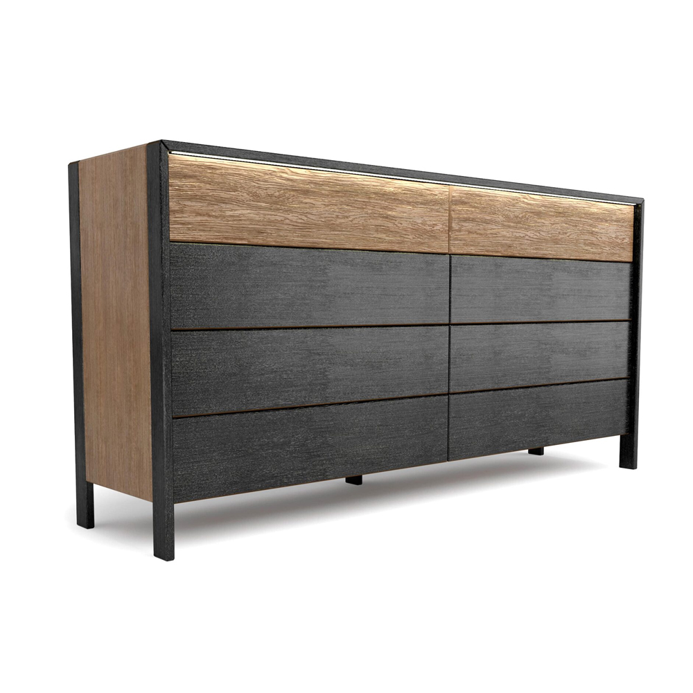 Комод 8 ящиков с подсветкой на рельефном фасаде Warm Industrial