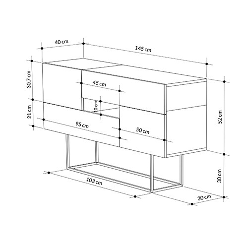 Комод c 2-мя белыми дверцами и 2-мя выдвижными ящиками цвета древесины EROS CONSOLE OAK WHITE