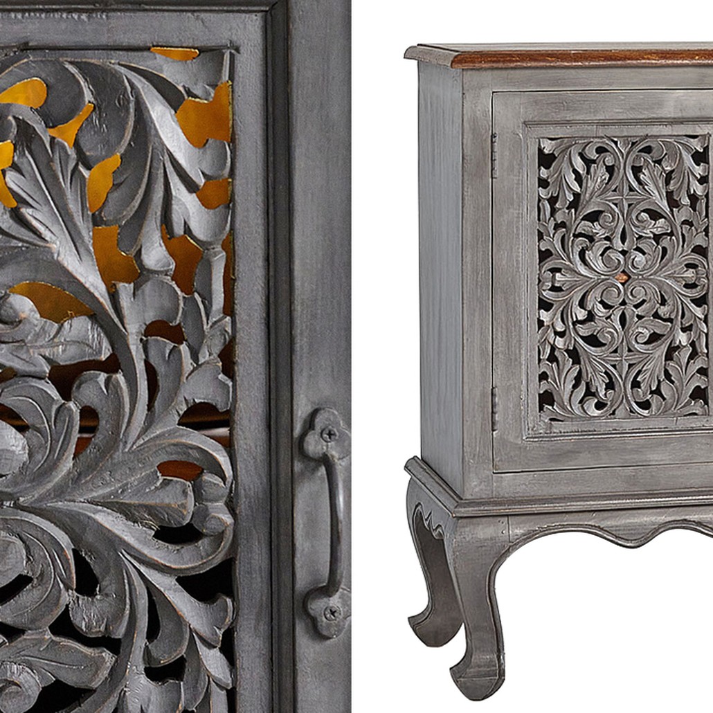 Комод Indian Antique White Furniture Chest of Drawers Agni серый