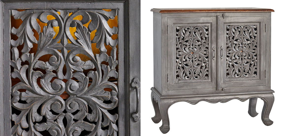 Комод Indian Antique White Furniture Chest of Drawers Agni серый
