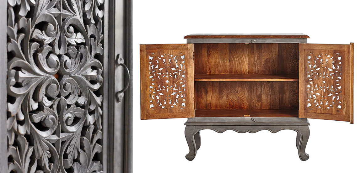 Комод Indian Antique White Furniture Chest of Drawers Agni серый