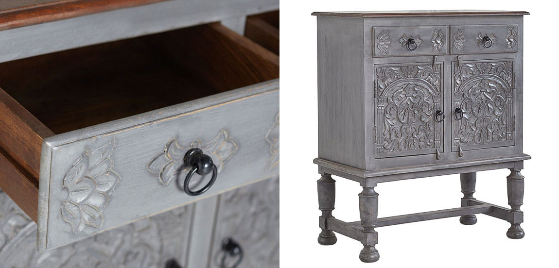 Комод Indian Antique White Furniture Chest of Drawers Amit серый