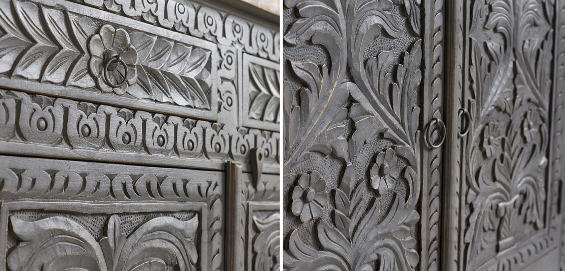 Комод Indian Antique White Furniture Chest of Drawers Ganika серый