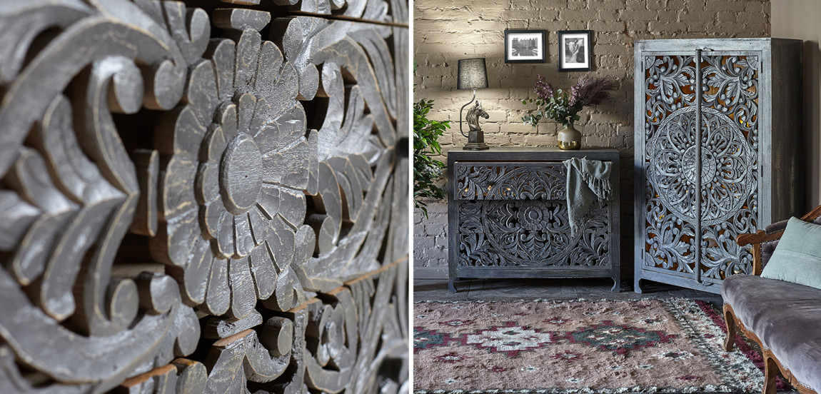 Комод Indian Antique White Furniture Chest of Drawers Kailash серый