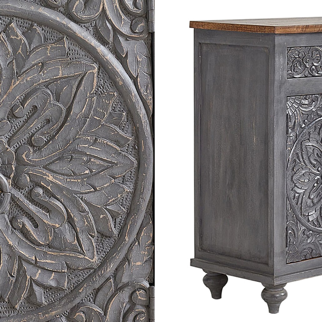 Комод Indian Antique White Furniture Chest of Drawers Kara серый