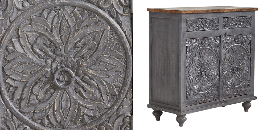 Комод Indian Antique White Furniture Chest of Drawers Kara серый