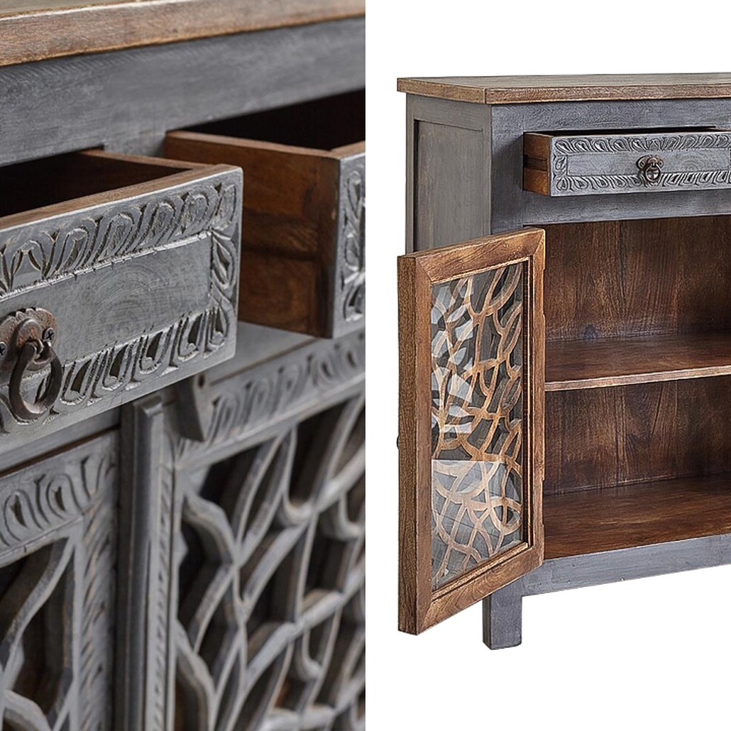 Комод Indian Antique White Furniture Chest of Drawers Rupa серый
