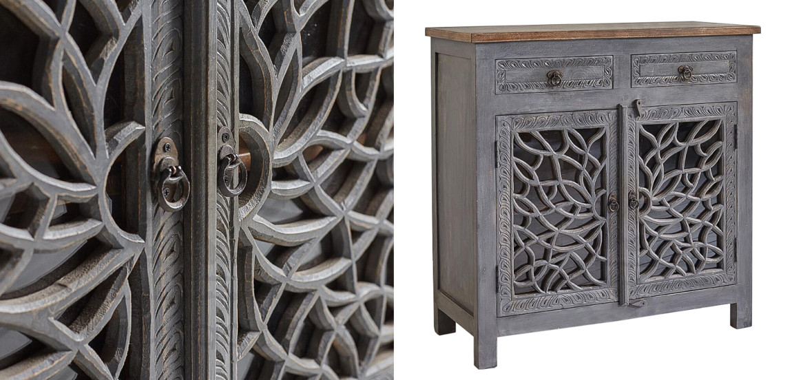 Комод Indian Antique White Furniture Chest of Drawers Rupa серый