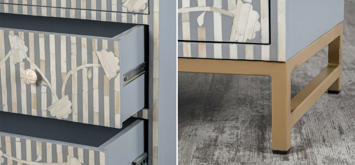 Комод белый инкрустация костью Gray Flowers