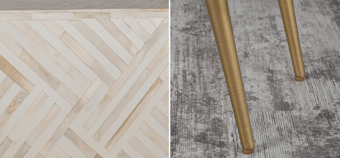 Комод белый инкрустация костью Rhombus White