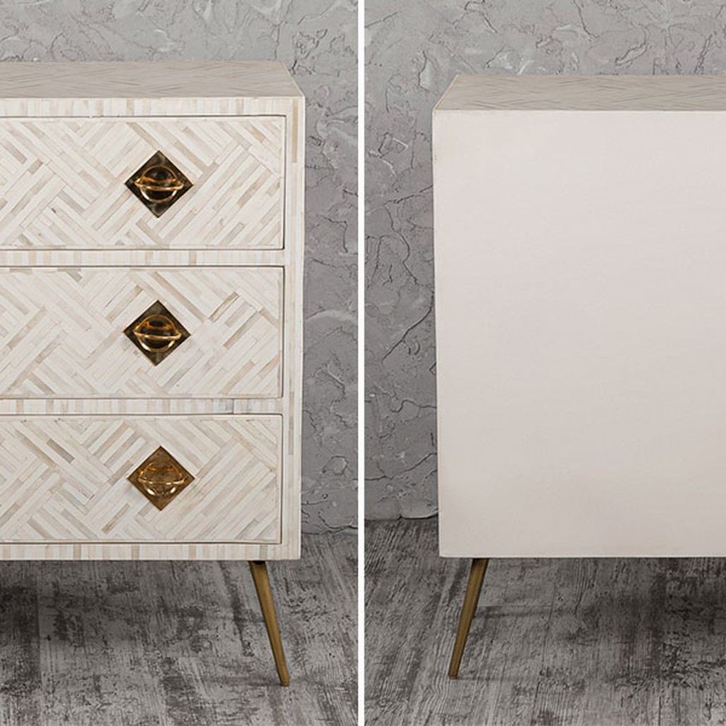 Комод белый инкрустация костью Rhombus White