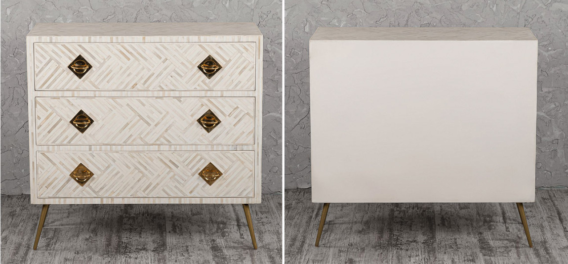 Комод белый инкрустация костью Rhombus White