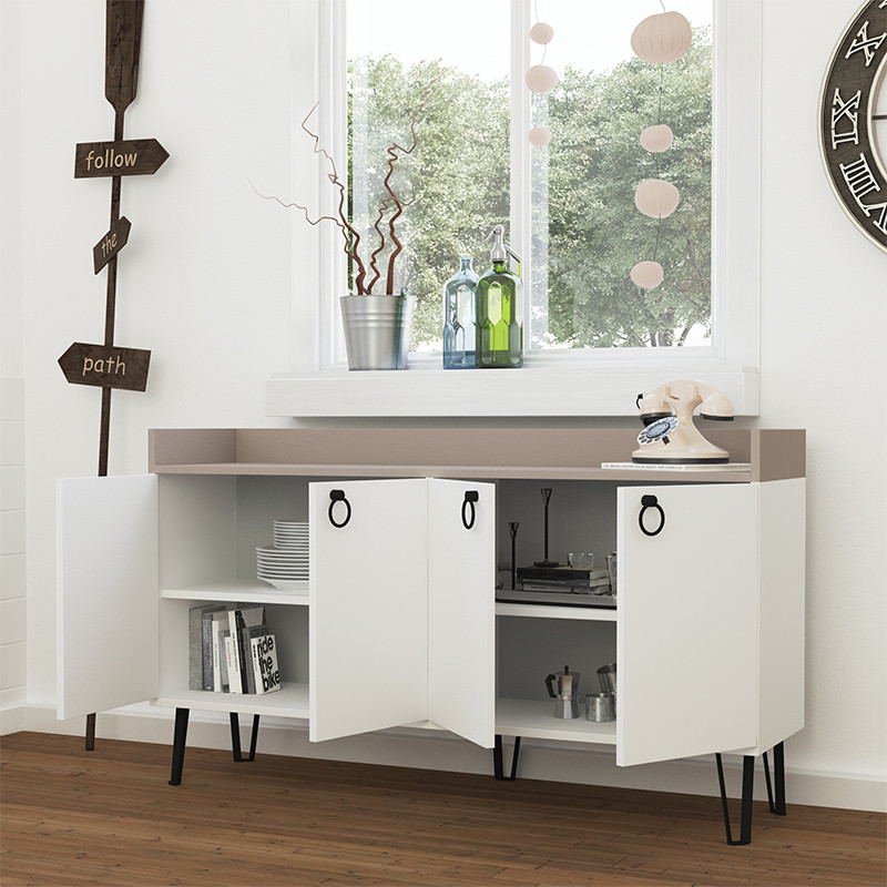 Комод белый с 4-мя дверцами и бежевой столешницей на металлических ножках DEA CONSOLE TABLE LIGHT MOCHA WHITE