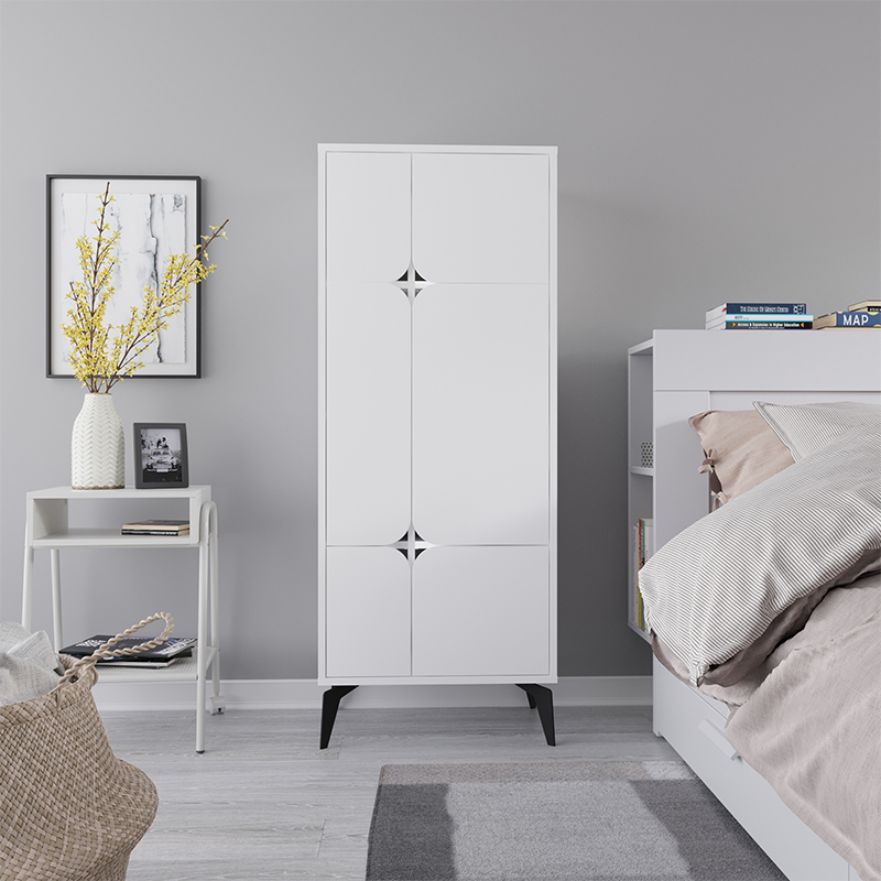 Комод белый с 4-мя дверцами на металлических ножках SPARK MULTIPURPOSE CABINET WHITE