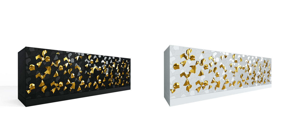 Комод большой инкрустированный золотым орнаментом Wooden Petals Gold