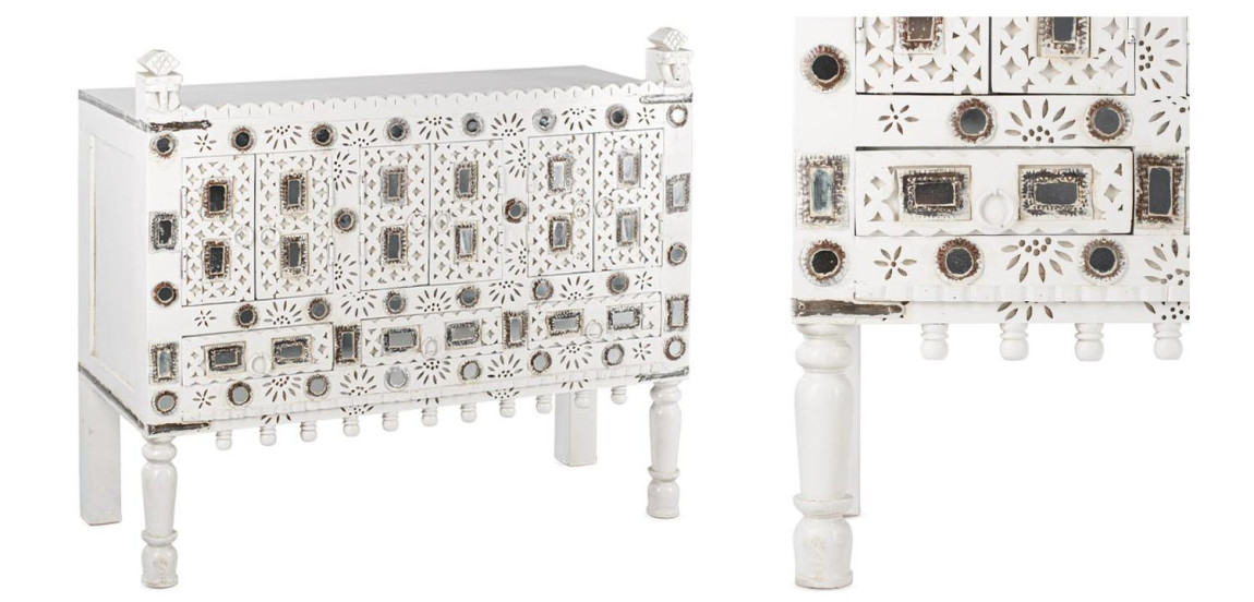 Комод в восточном стиле Indian Bone Inlay Chest of Drawers Белый