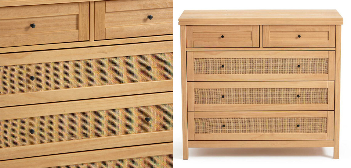 Комод в скандинавском стиле Niels Wicker 5 drawers ящики с плетеными вставками