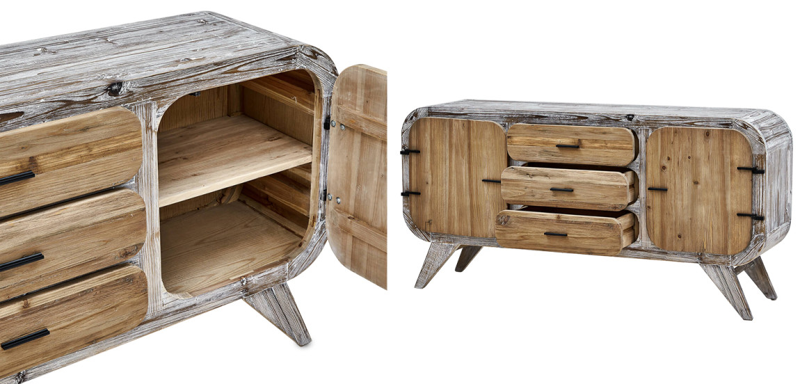 Комод в стиле Лофт Kelowm chest of drawers с 3-мя ящиками и 2-мя дверцами