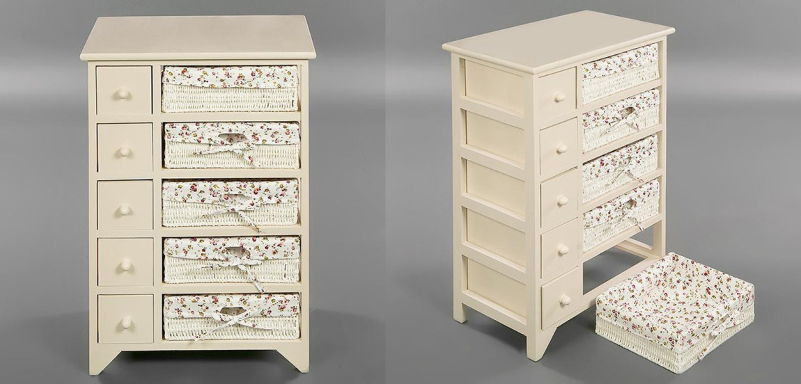 Комод детский в стиле прованс Provence Butter White Boxes with 'Roses' Buskets