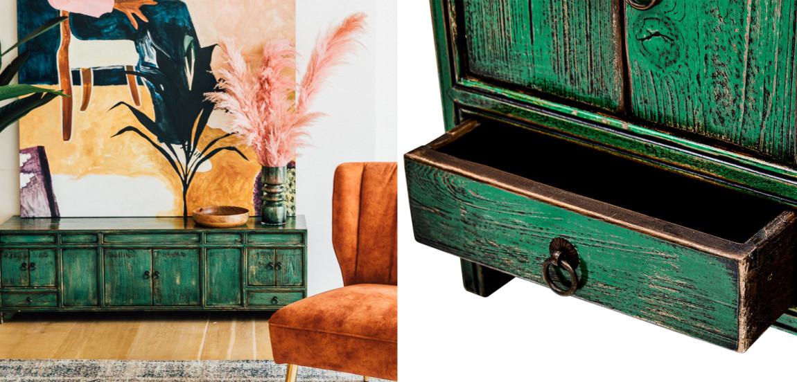 Комод длинный в винтажном стиле Holden Loft Chest of Drawers Green