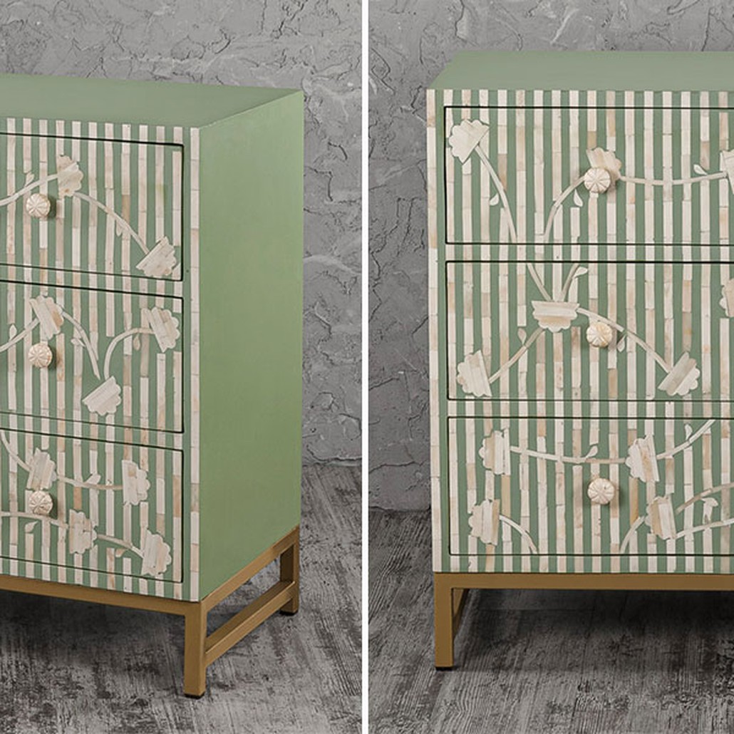 Комод зеленый инкрустация костью Green Flowers