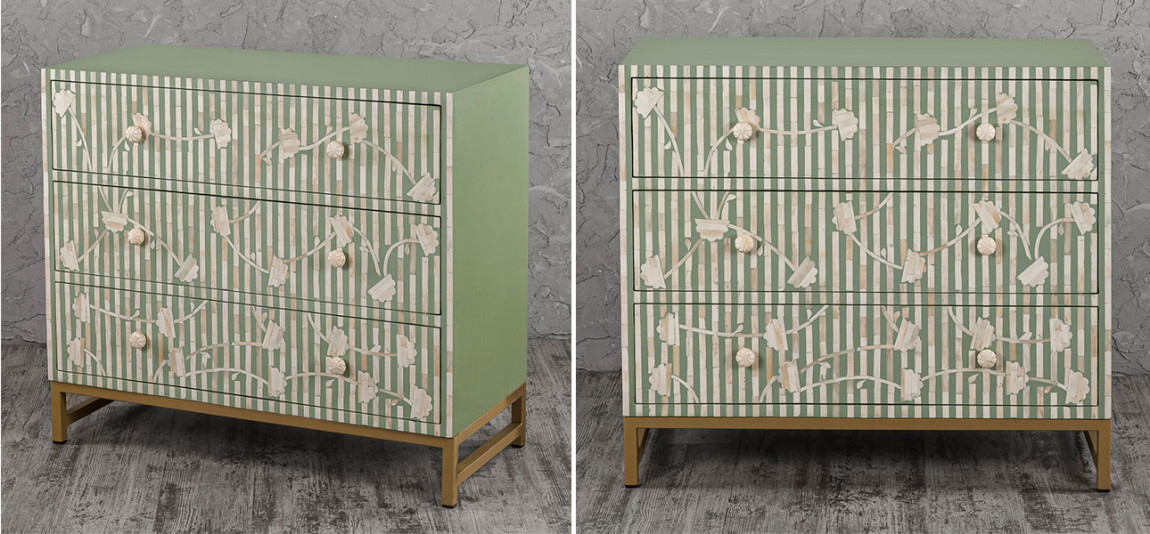 Комод зеленый инкрустация костью Green Flowers