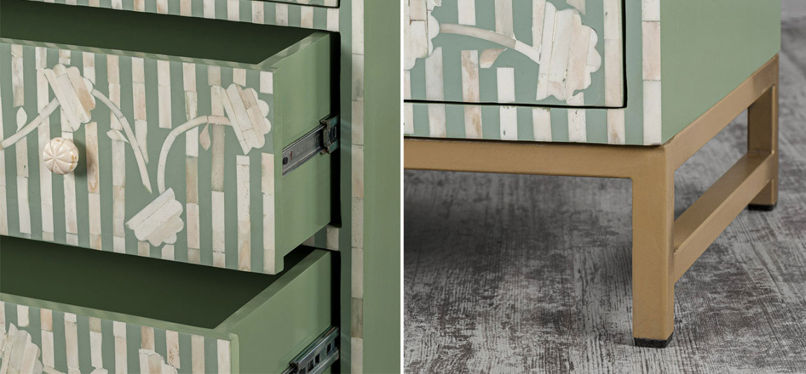 Комод зеленый инкрустация костью Green Flowers