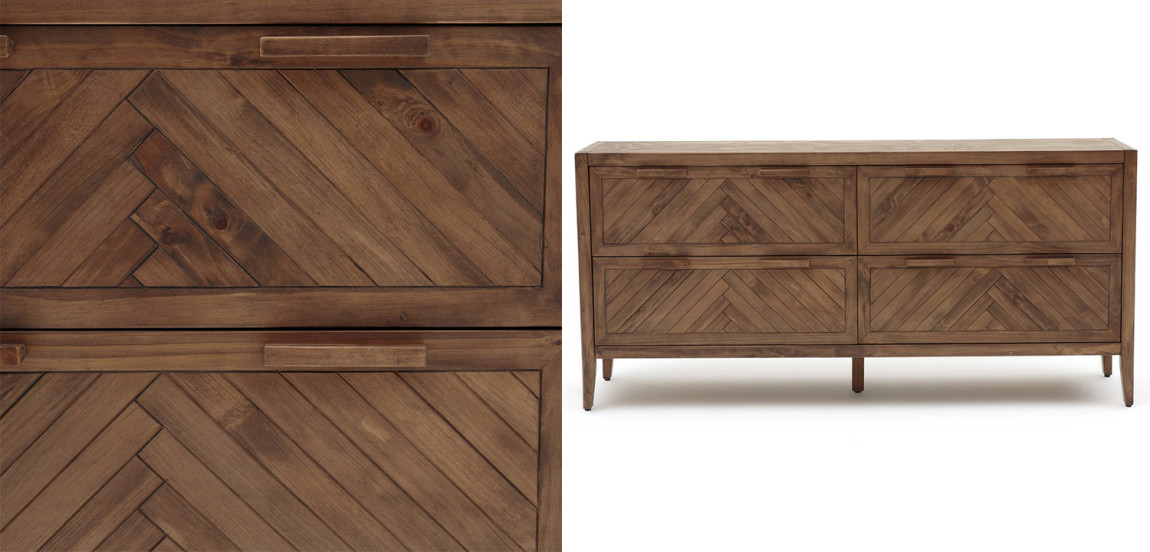 Комод из массива сосны с орнаментом "Ёлочка" Geometric Ornament с 4-мя ящиками