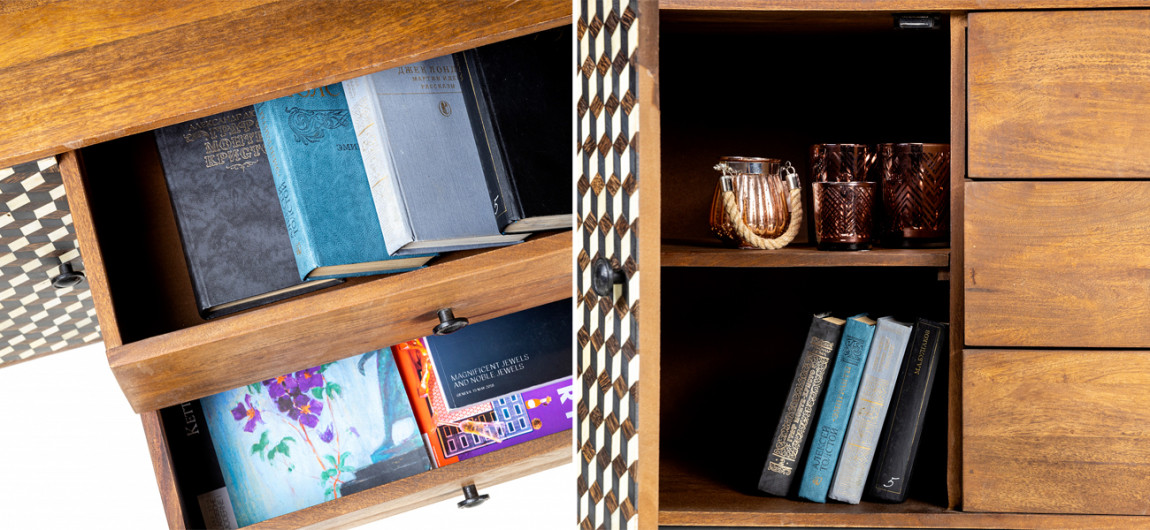 Комод из натурального дерева Bone Inlay 115 см