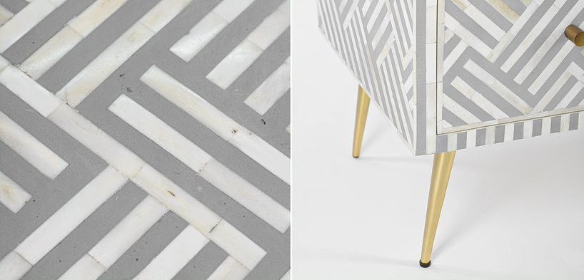 Комод инкрустация костью Gray Indian Bone Inlay 3 drawer Серый