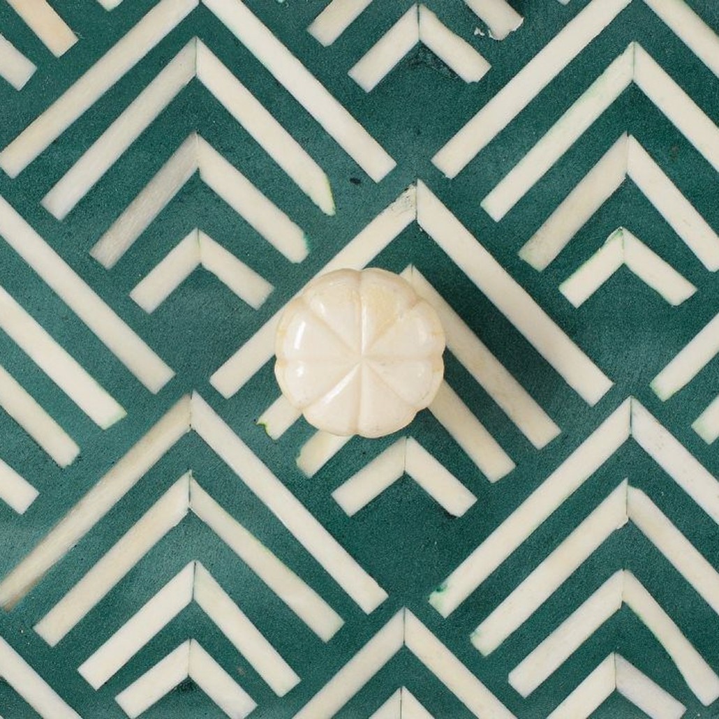 Комод инкрустация костью Green Indian Bone Inlay 3 drawer Зеленый