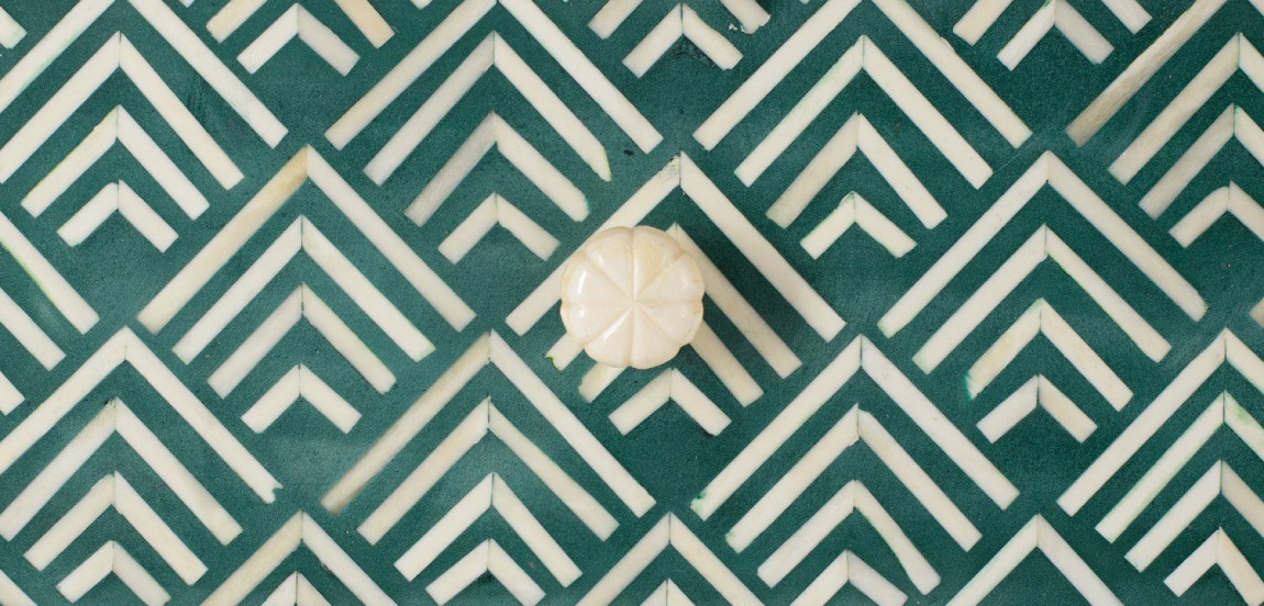 Комод инкрустация костью Green Indian Bone Inlay 3 drawer Зеленый