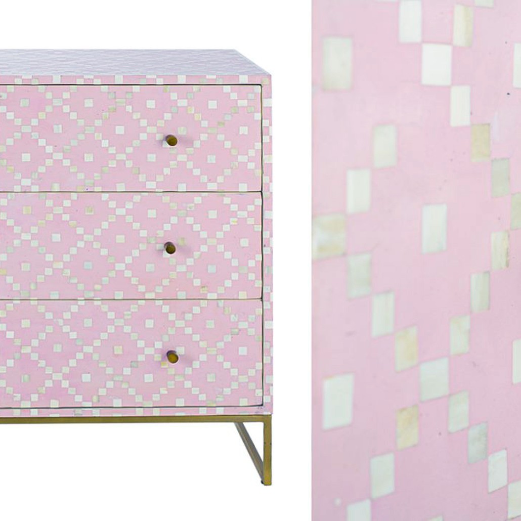 Комод инкрустация костью Pink Indian Bone Inlay 3 drawer Розовый