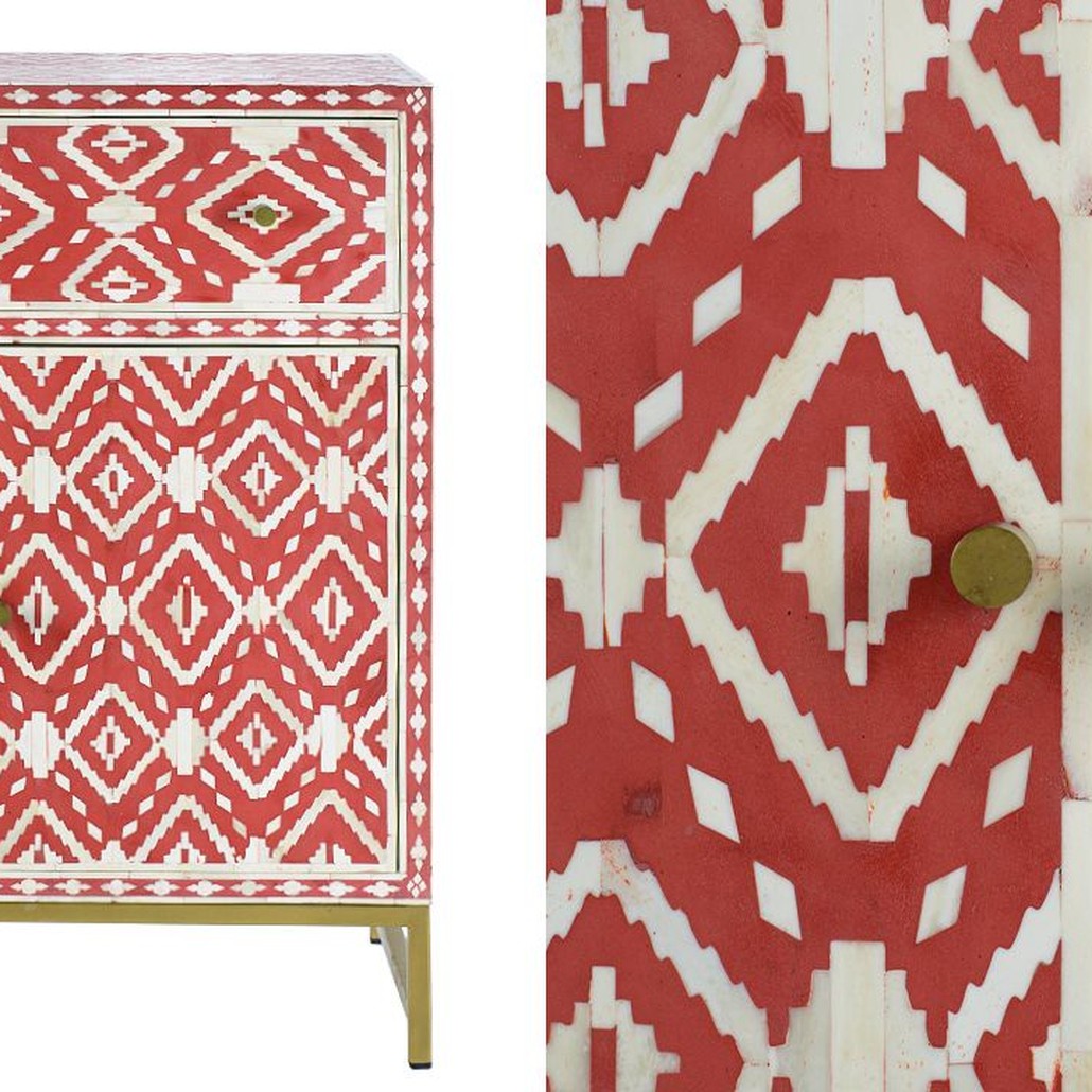 Комод инкрустация костью Red Indian Bone Inlay drawer Красный