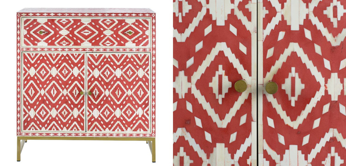 Комод инкрустация костью Red Indian Bone Inlay drawer Красный