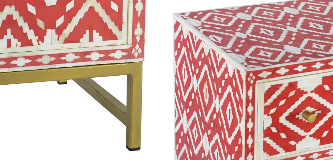 Комод инкрустация костью Red Indian Bone Inlay drawer Красный