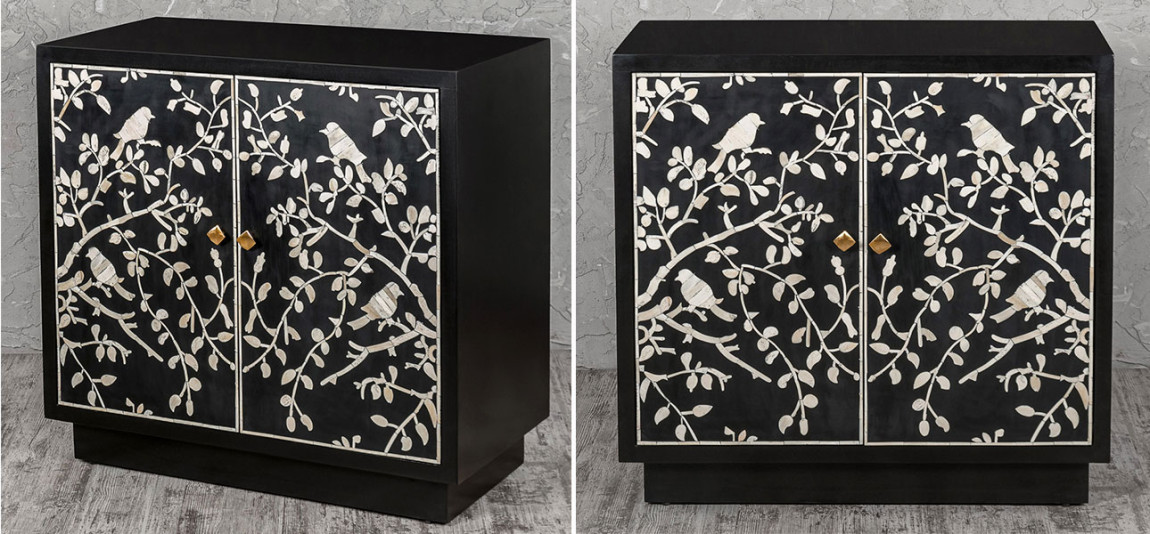 Комод инкрустация костью White bird on black