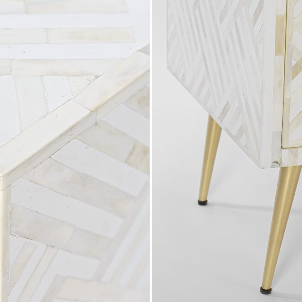 Комод инкрустация костью White Indian Bone Inlay 3 drawer Белый