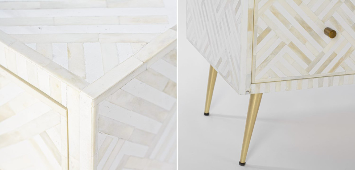 Комод инкрустация костью White Indian Bone Inlay 3 drawer Белый