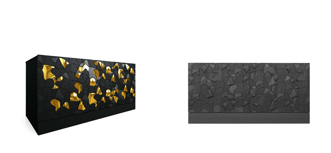 Комод малый инкрустированный золотым орнаментом Wooden Petals Gold