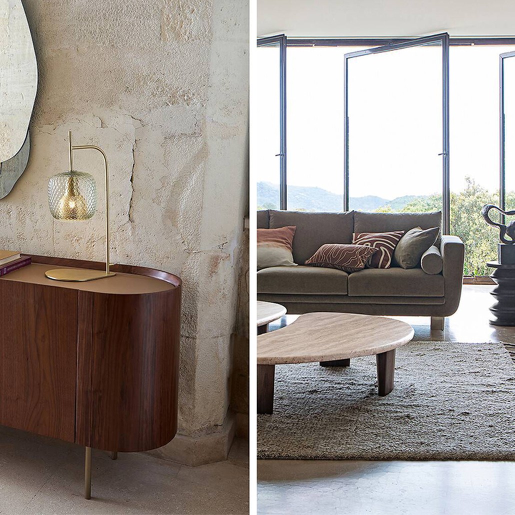Комод округлой формы Walnut and Leather массив ореха и столешница из натуральной кожи