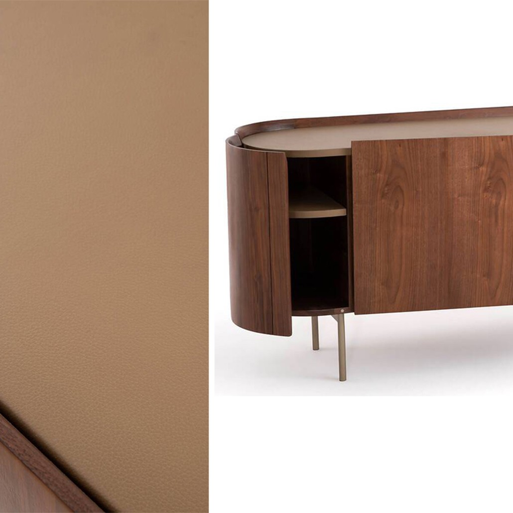 Комод округлой формы Walnut and Leather массив ореха и столешница из натуральной кожи
